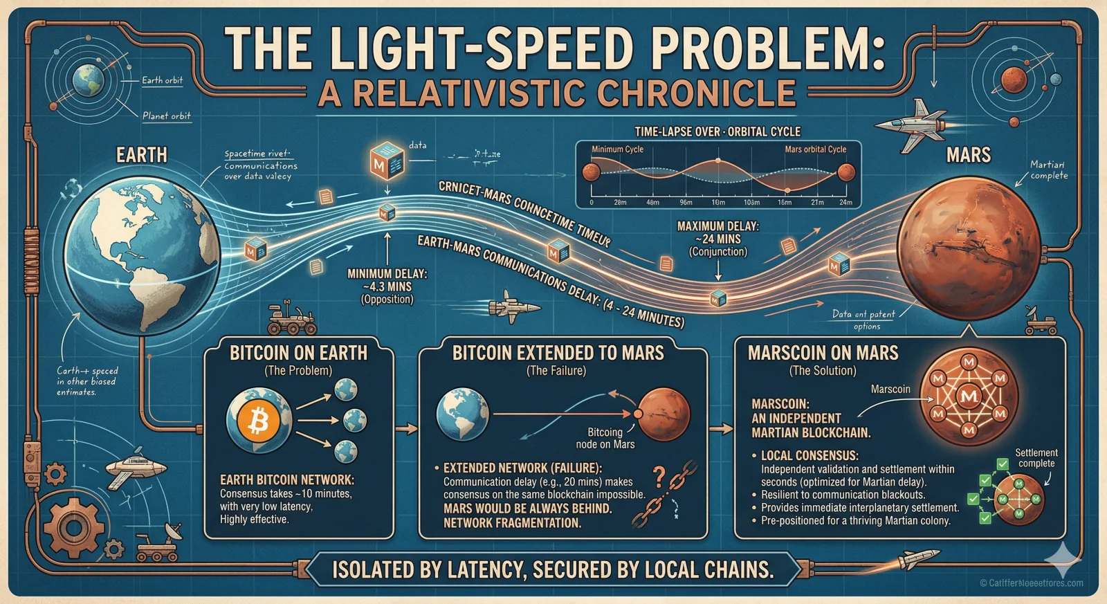 The Light-Speed Problem — Earth-Mars communication delay visualization