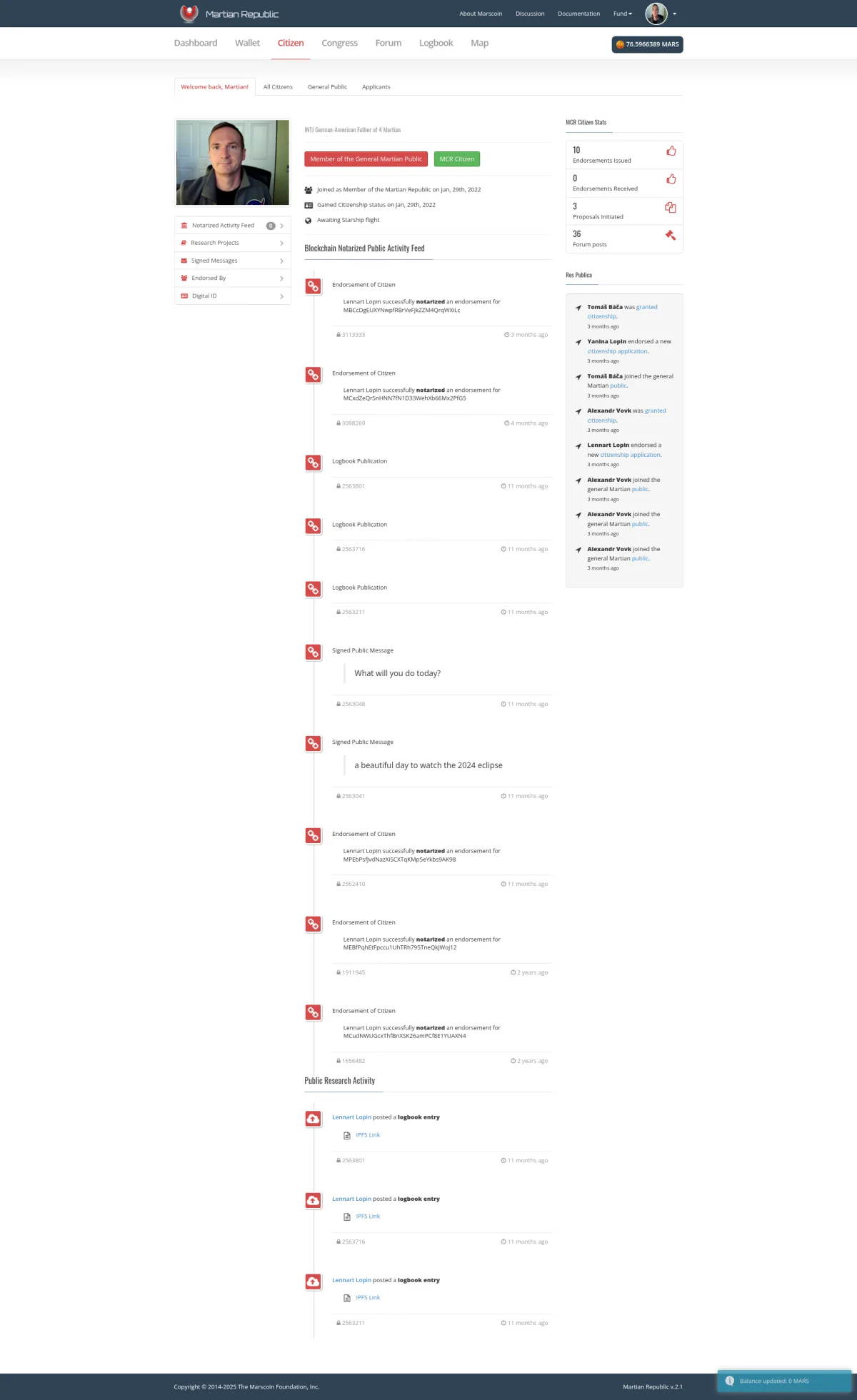 Martian Republic Citizen Registry