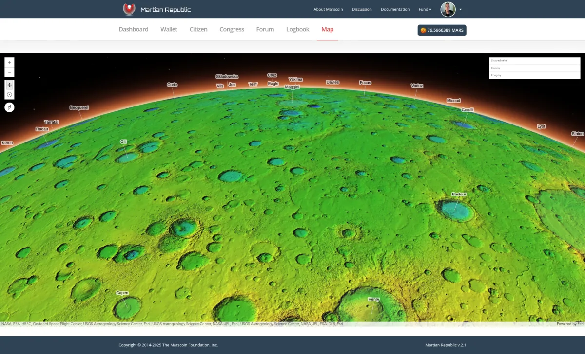 Mars Planetary Map — Topographic View